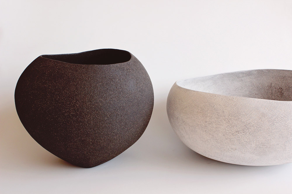 Yasha Butler Lithic Vessels Sculpture Bowl Ceramic White Black Brown