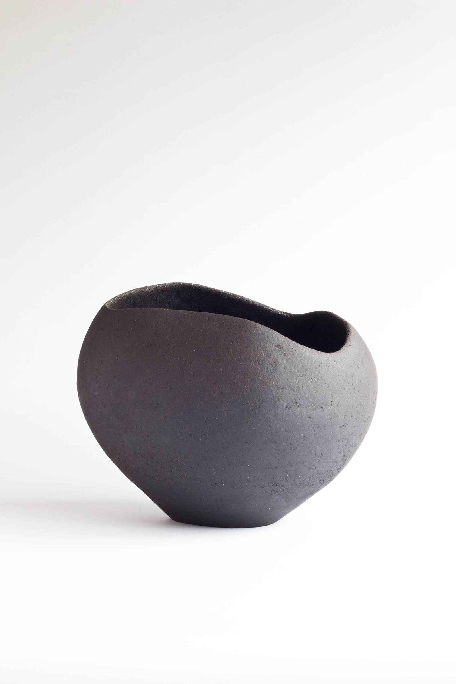 Yasha Butler Lithic Vessel Large Ceramic Sculpture Bowl Dark Black Brown
